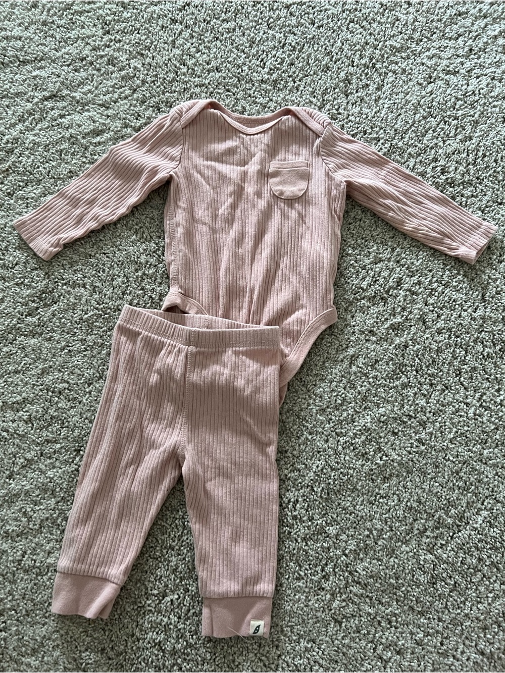 Kids Ribbed Matching Set - Dusty Pink Long Sleeve Bodysuit & Pants